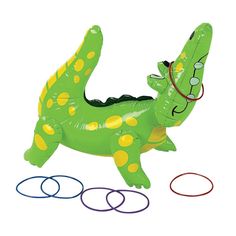 an inflatable alligator with two rings around it