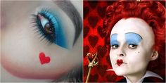 Simple Queen Of Hearts Makeup, Queen Of Hearts Makeup Simple, Queen Of Hearts Makeup Halloween, Halloween Queen Of Hearts, Descendants Outfits, Creative Halloween Makeup, Terrifying Halloween