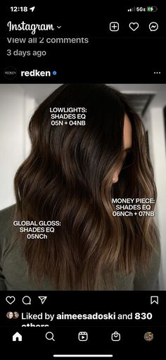 Dark Brown Shades Eq Formula, Shades Formulas, Hair Toning, Redken Formulas, Toner Formulas, Dark Balayage, Hair Formulas