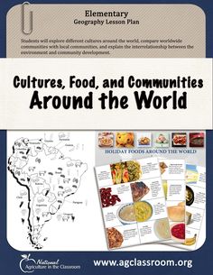 a poster with the words culture, food and communities around the world