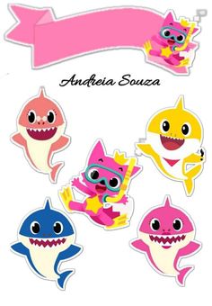 some stickers with different types of sharks