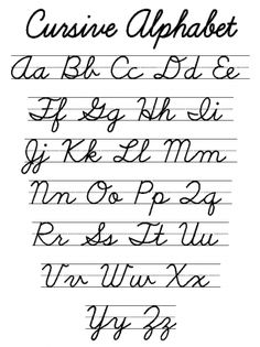 the cursive alphabet is shown in black ink