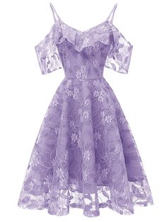 Shoulder Ruffle Dress, Cocktail Dress Vintage, Standard Dress, A Line Prom Dresses, Beauty Dress, Homecoming Dress, Lace Sleeves, Purple Dress, Swing Dress