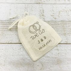 personalized wedding gift bag with two rings on it