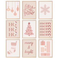 six christmas cards with pink and white designs