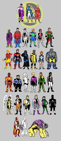 a bunch of cartoon characters that are all different colors