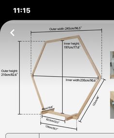 an image of a wooden frame with measurements for the top and bottom part of it