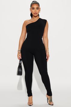 Available In Black And Cream. Jumpsuit One Shoulder Legging Stretch Compression Rib 88% Rayon 12% Spandex Imported | Scarlett Snatched Jumpsuit in Black size 3X by Fashion Nova Gesture Practice, Jumpsuit One Shoulder, Cream Jumpsuit, Fashion Nova Models, Jumpsuit Black, Ladies Night, Black And Cream