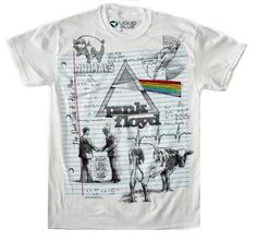 a white t - shirt with the words pink floyd and pictures of people on it