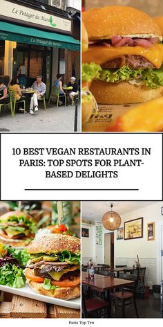 Vegan burgers and diners outside Le Potager du Marais restaurant in Paris.