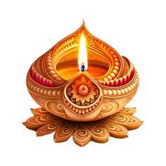 a lit candle sitting on top of a flower shaped object in the middle of a white background