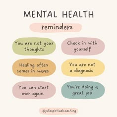 Health Reminders, Mental Health Advocacy, Mental Health Facts, Health Affirmations, Mental Health Counseling, Mental Health Awareness Month, Positive Mental Health, Self Care Bullet Journal, Mental Health Day