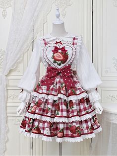 Strawberry Clothing, Strawberry Outfit, Strawberry Dress, Lolita Outfits, Clueless Outfits, Flounce Skirt, Fashion Design Drawings