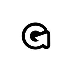 the letter g is made up of black letters and has a rounded shape with an arrow