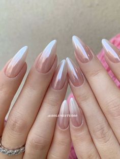 Gold Engagement Nails, Glazed Donut Nails Coffin, Pink Ombre Chrome Nails, Sweetheart Nails, Nude Chrome Nails, Nude Chrome, Nail Nude, Ombre Chrome Nails, Unghie Sfumate