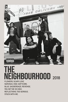 the neighbourhood tour poster with four men sitting on steps in front of a storefront