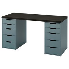 an office desk with five drawers and three file cabinets on the top, in grey