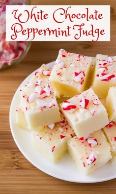 white chocolate peppermin fudge on a plate