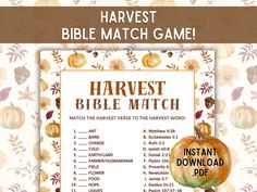 the harvest bible match game with pumpkins and leaves