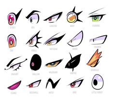 an anime character's eyes with different shapes and sizes, including the eyeballs