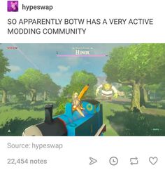 an image of a video game being played on the nintendo wii, with caption that reads so apparently both has a very active moding community