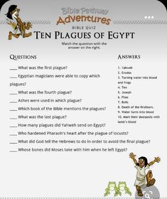 the ten plagues of egypt worksheet with answers for kids to learn and use