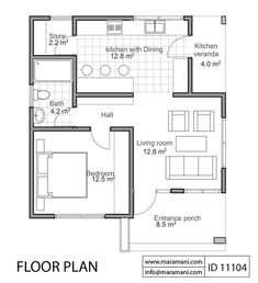 the floor plan for a two bedroom apartment with an attached kitchen and living room area