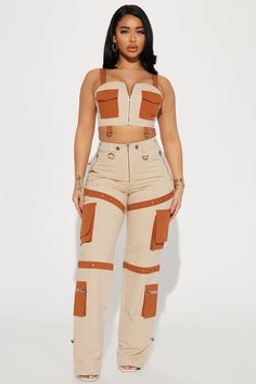 Available In Khaki/combo. Pant Set Crop Top Front Pockets Front Zipper Wide Leg Pant Hight Waist Cargo Pockets Belt Loops Button And Zipper Closure Shell 1:100% Cotton Shell 2:100% Cotton Imported | From Now On Pant Set in Khaki size Small by Fashion Nova 2piece Outfits, Chic Dress Classy, Crystal Aesthetic, Cute Skirt Outfits, Cargo Pants Outfit, Set Outfits, Effortlessly Chic Outfits, Classy Casual Outfits, Crop Top Outfits