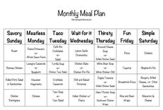 a printable meal plan for kids with the words, months and days on it