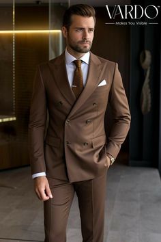 Brown Double Breasted Suit, Engagement Suits, Coat Pant For Men, Brown Suits For Men, Suit Double Breasted, Groom And Groomsmen Suits, Man Suits, The Rising Sun, Groomsmen Suits