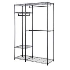 three shelves with wire on each side and one shelf attached to the other, all in black