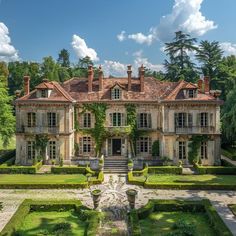 a large house with many windows and lots of greenery