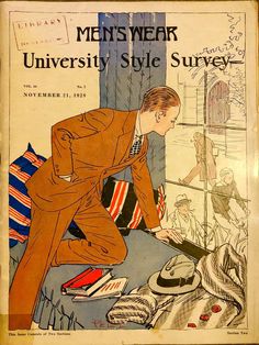 an advertisement for men's wear university style survey, featuring a man in a suit