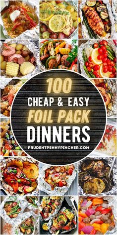 the cover of 100 cheap and easy foil pack dinneres, including grilled meats