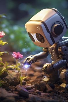 funny cute robot in the garden Nature Robot, Cute Robot, Spending Time In Nature, Vet School, Robot Concept, Robot Illustration, Time In Nature, I Robot