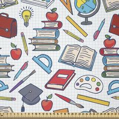 seamless pattern with books and school supplies