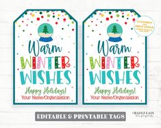 two christmas tags with the words warm winter wishes