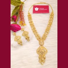 Beautiful gold plated Kuwaiti necklace with earrings. Elegant wear. Perfect for any occasion. More variety in our shop. Feel free to contact us for any enquiries. Please provide detailed address with contact number when order is placed as it is required on shipping label. Gold Jewelry For Eid Celebration, Gold Plated Jewelry As Eid Gift, Gold Plated Jewelry For Eid Gift, Eid Gift Gold Plated Jewelry, Gold Chandbali Necklace With Elegant Design, Gold Kundan Necklace For Eid Gift, Gold Plated Hallmarked Jewelry Sets For Celebration, Gold Chandbali Necklaces For Eid, Gold Necklaces Hand Set For Eid