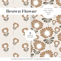 the brown flower pattern is shown in three different sizes, and it's also available for