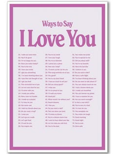 a poster with the words ways to say i love you in pink and white on it