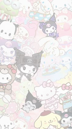 a bunch of hello kitty wallpaper with many different colors and sizes, including cats