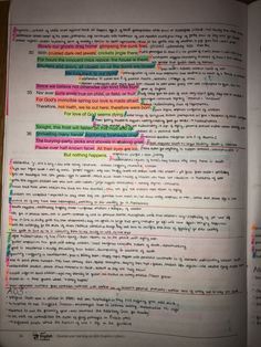 an open book with many different colored lines on the pages and words written in english