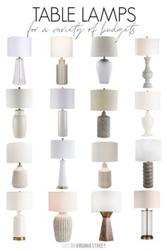 the table lamps are all different sizes and colors