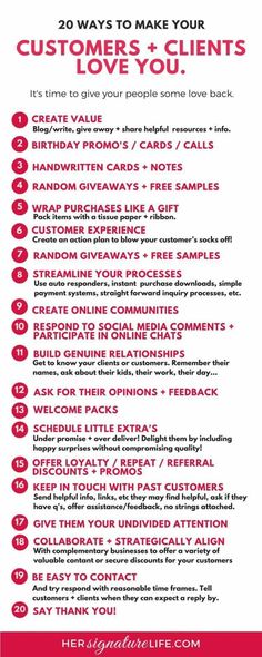 a poster with the words 20 ways to make your customers love you