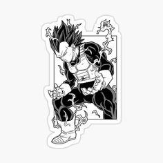 a black and white drawing of gohan with his fist out sticker on a white background