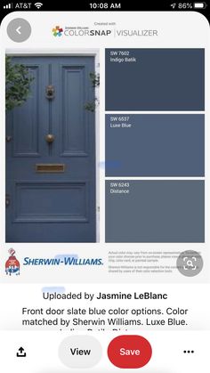 the front door is painted blue and has different colors