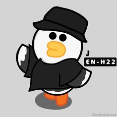 a penguin wearing a hat and scarf with the word en - h2 on it