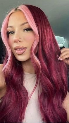 Maroon Hair, Skunk Stripe, Split Dyed Hair, Hair Streaks, Pretty Hair Color, Hair Color Pink