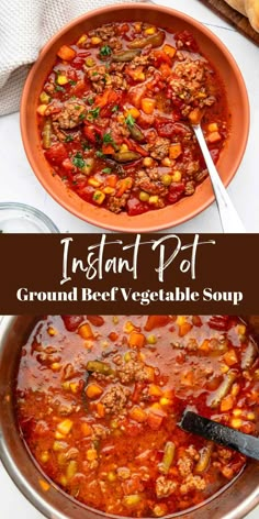 the instant pot ground beef vegetable soup is ready to be eaten