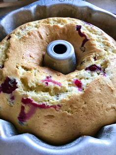 a bundt cake in a metal pan on a table